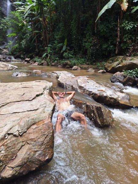Cooling off in the rock pool below the falls - lifeonwheel.com